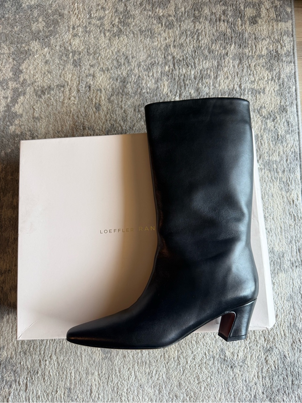 Loeffler Randall Black Pointed-Toe Leather Mid-Calf Boot